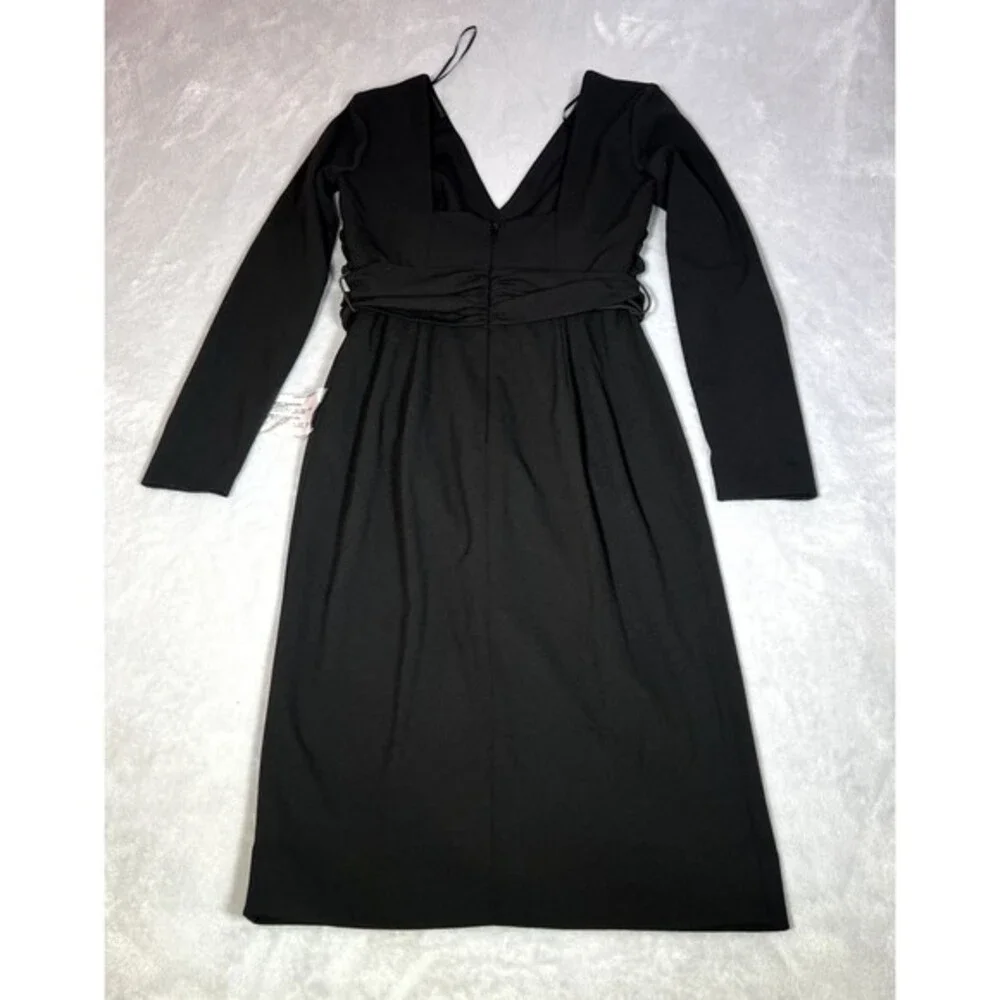Dress The Population Dress‎ Womens S Small Black Long Sleeve V Neck Midi Sheath